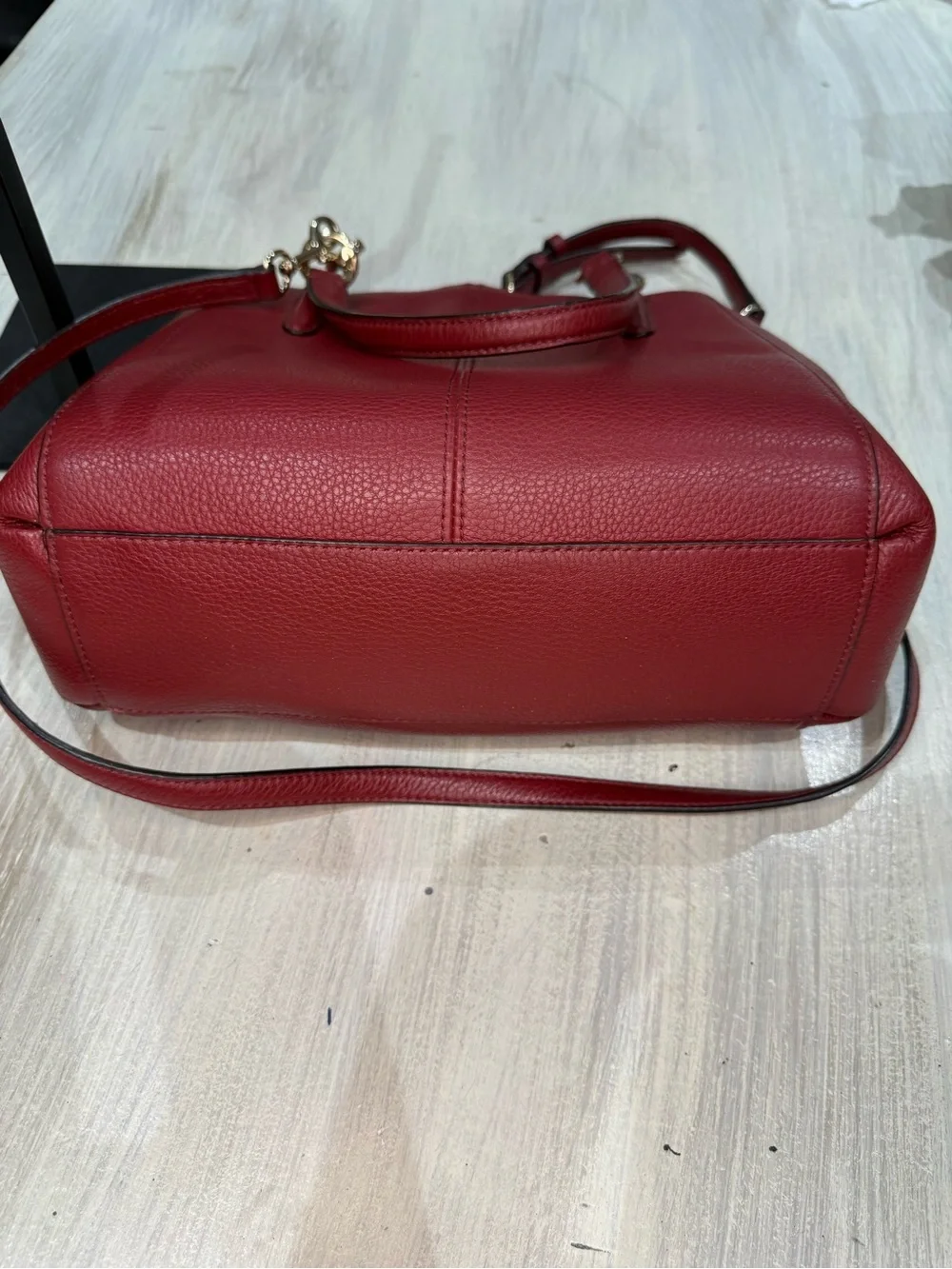 Coach Christie Red Pebbled Leather Carryall Satchel with Gold Hardware-EUC
